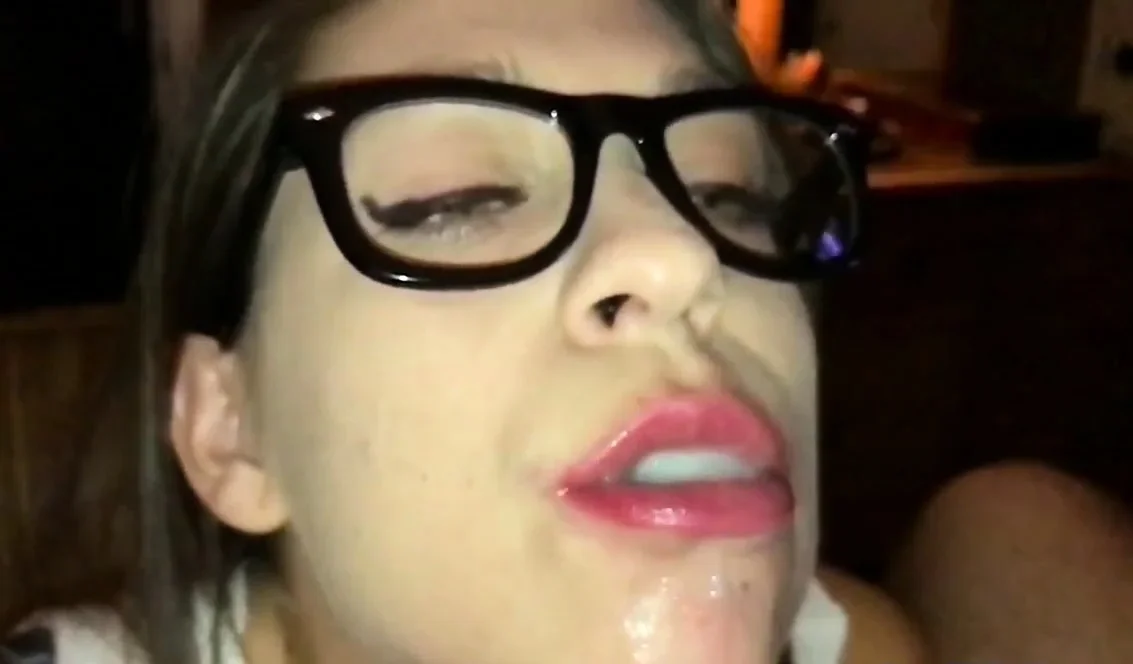 Homemade cum on tongue and swallow