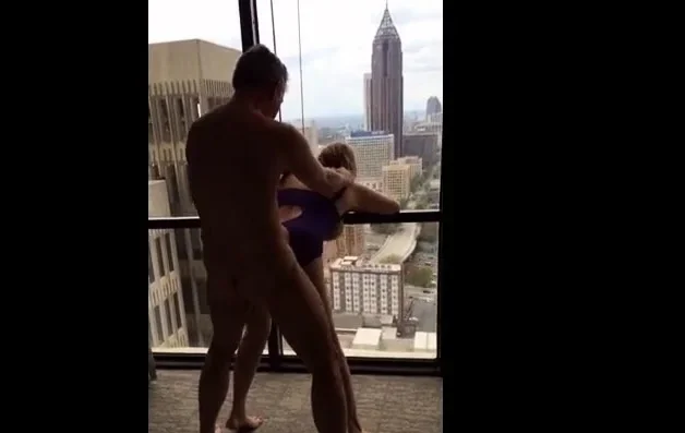 Mature girl fucked in front of hotel widow