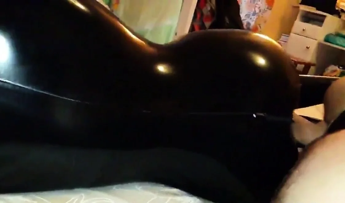 Sex with my girl in black latex catsuit